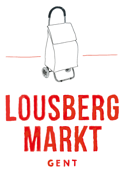 Logo van een trolly met woordmerk "Lousbergmarkt"